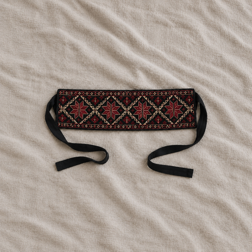 Burgundy Star Tatreez Wrap Belt - Black - product view