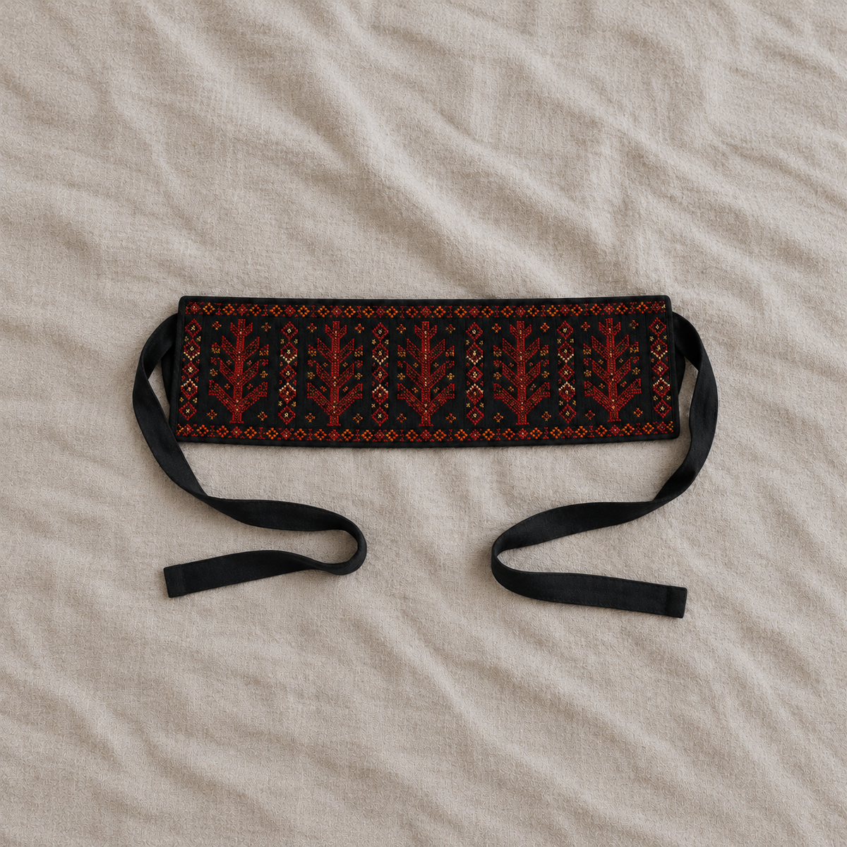 Branching Tree Tatreez Wrap Belt - Black - product view