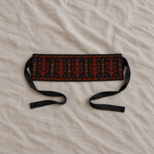 Branching Tree Tatreez Wrap Belt - Black - product view