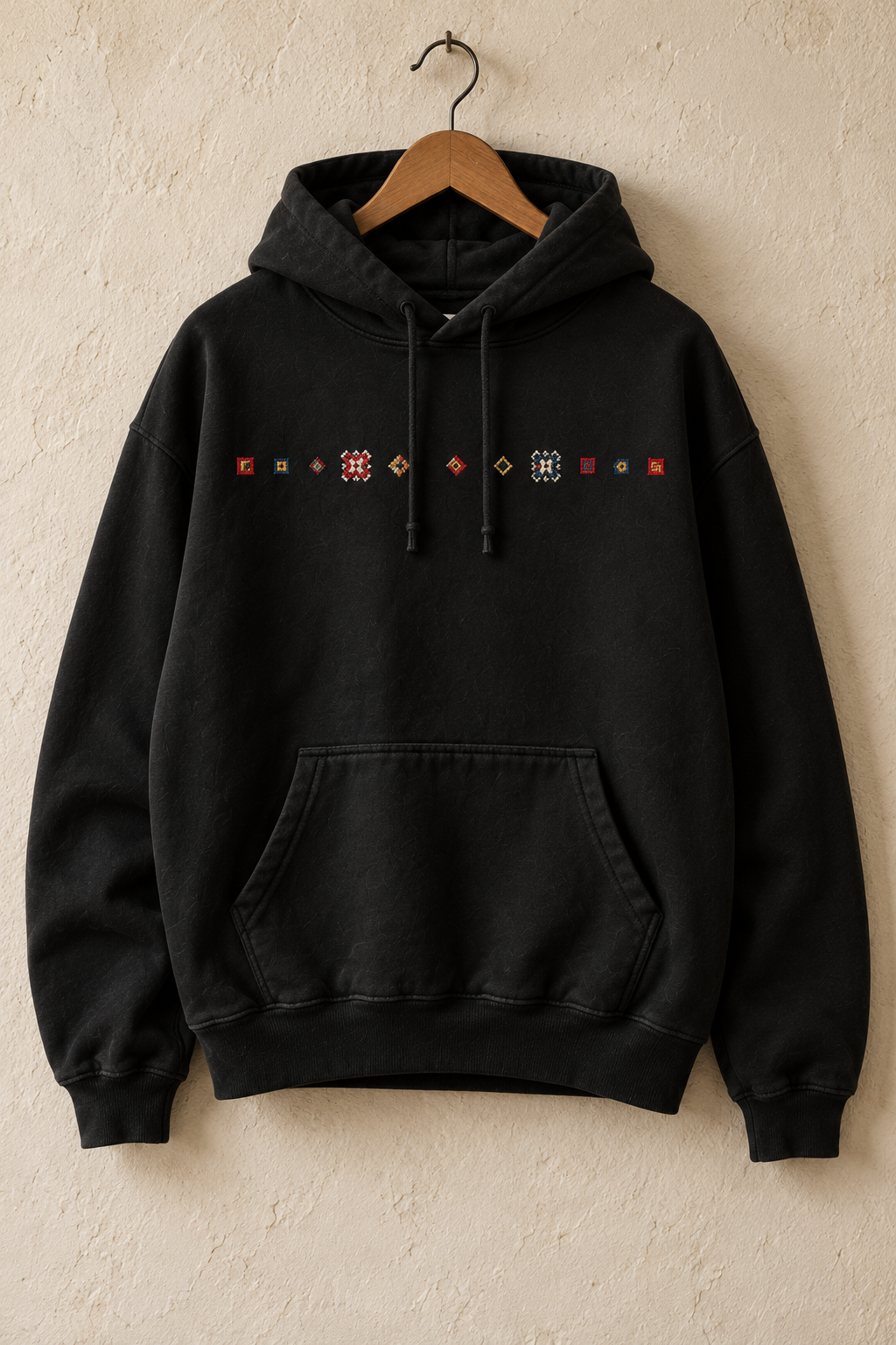 Black Tatreez Chest Line Hoodie - hanging product
