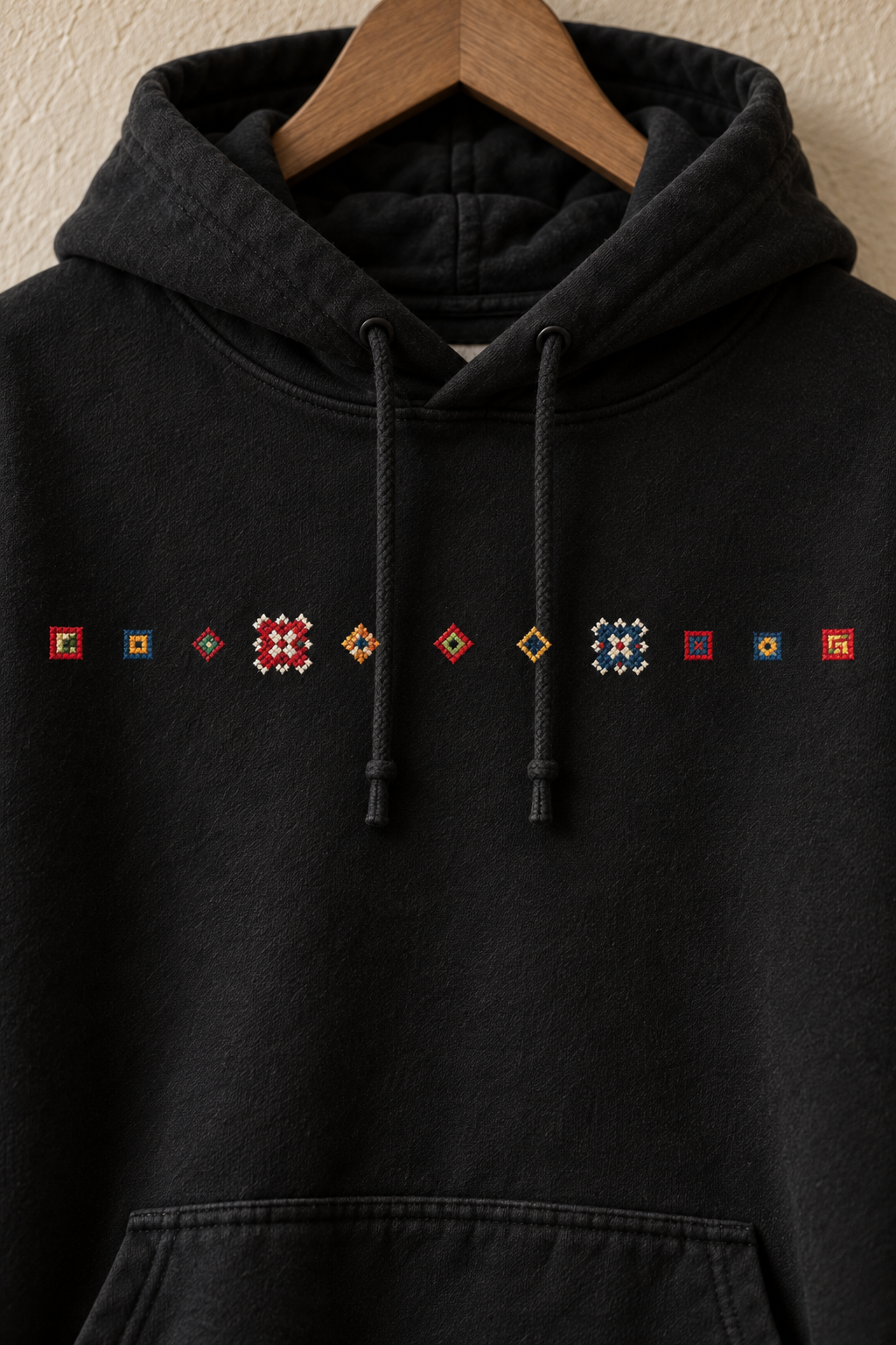 Black Tatreez Chest Line Hoodie - embroidery detail