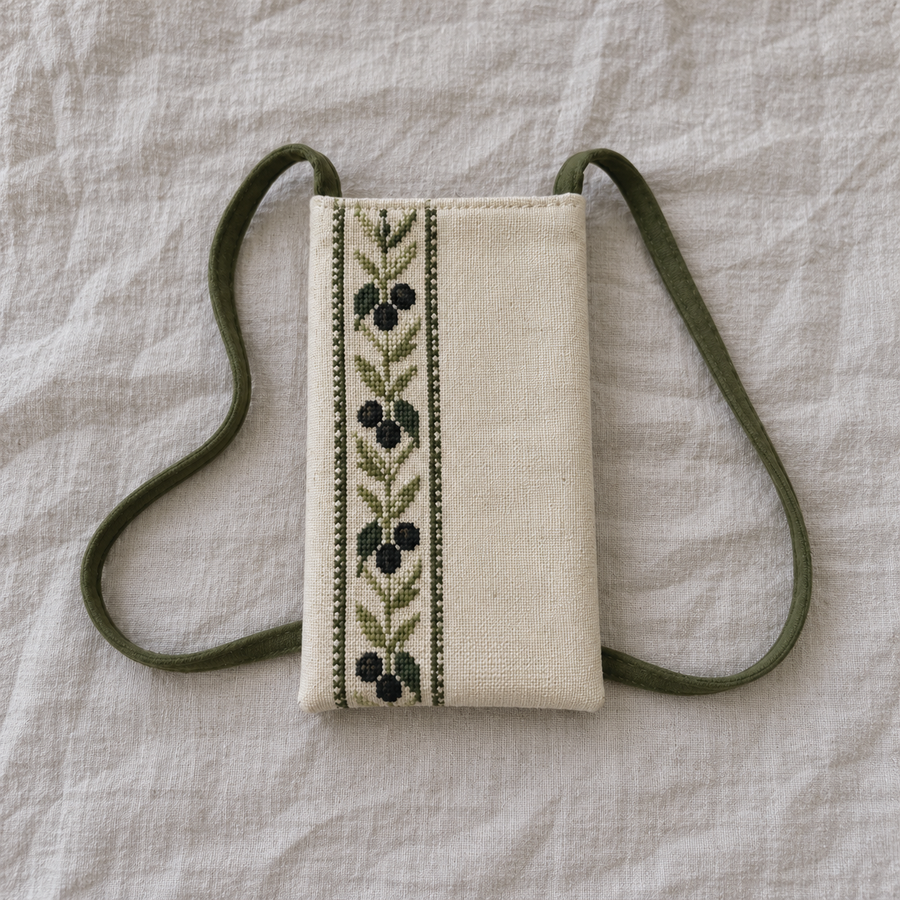 Olive Branch Tatreez Phone Pouch - Cream - product view