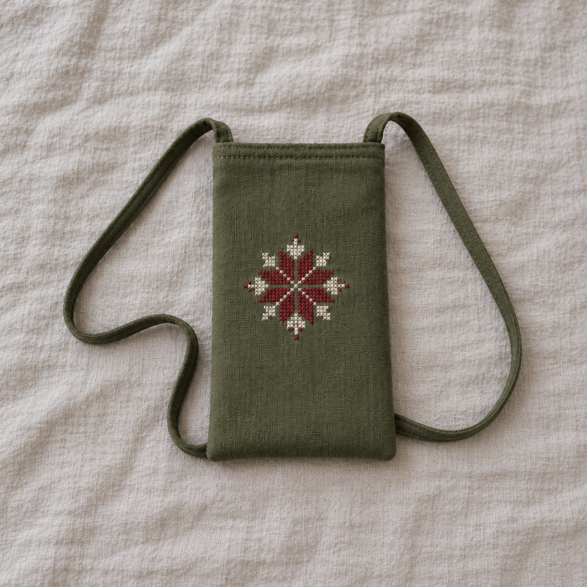 Bethlehem Star Tatreez Phone Pouch - Olive - product view