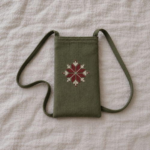Bethlehem Star Tatreez Phone Pouch - Olive - product view