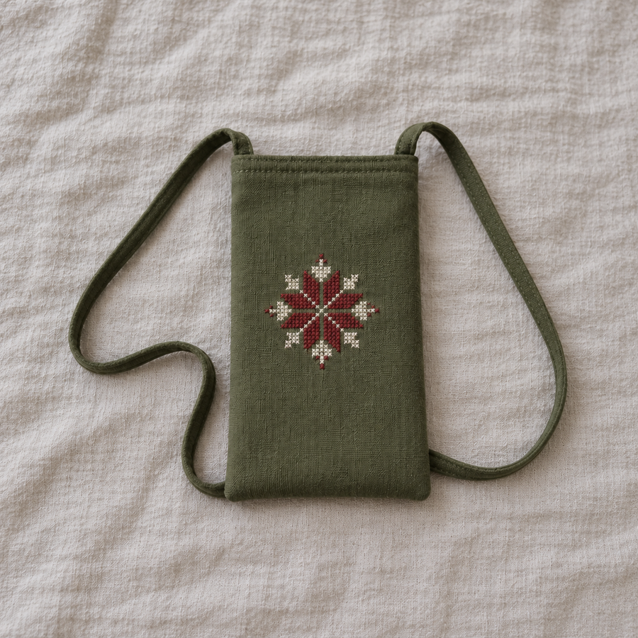 Bethlehem Star Tatreez Phone Pouch - Olive - product view