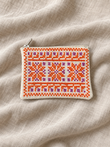 Porte-monnaie Tatreez à trois fleurs - Orange et violet