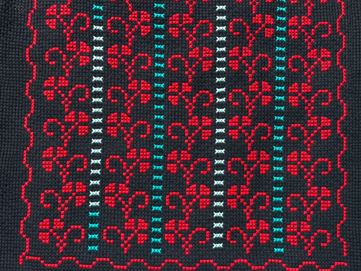 Vertical Motif Tatreez Bag - Red and Turquoise - embroidery detail