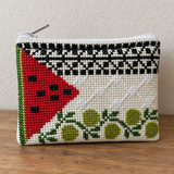 Watermelon, keffiyeh and olive tatreez coin purse